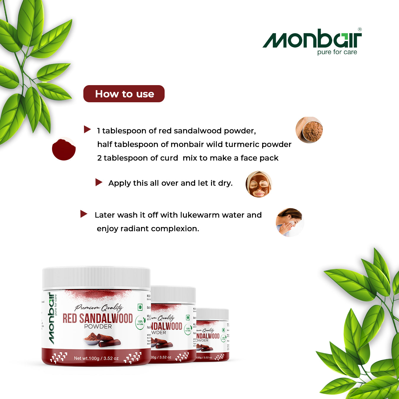 MONBAIR Premium Quality Organic Red Sandalwood Powder (100g)