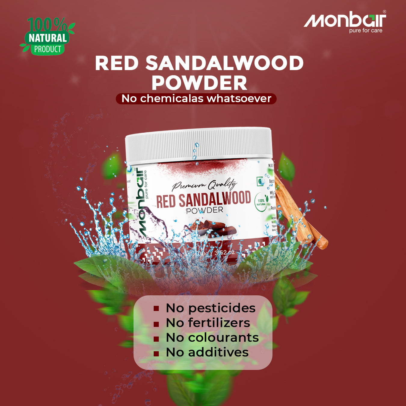 MONBAIR Premium Quality Organic Red Sandalwood Powder (100g)