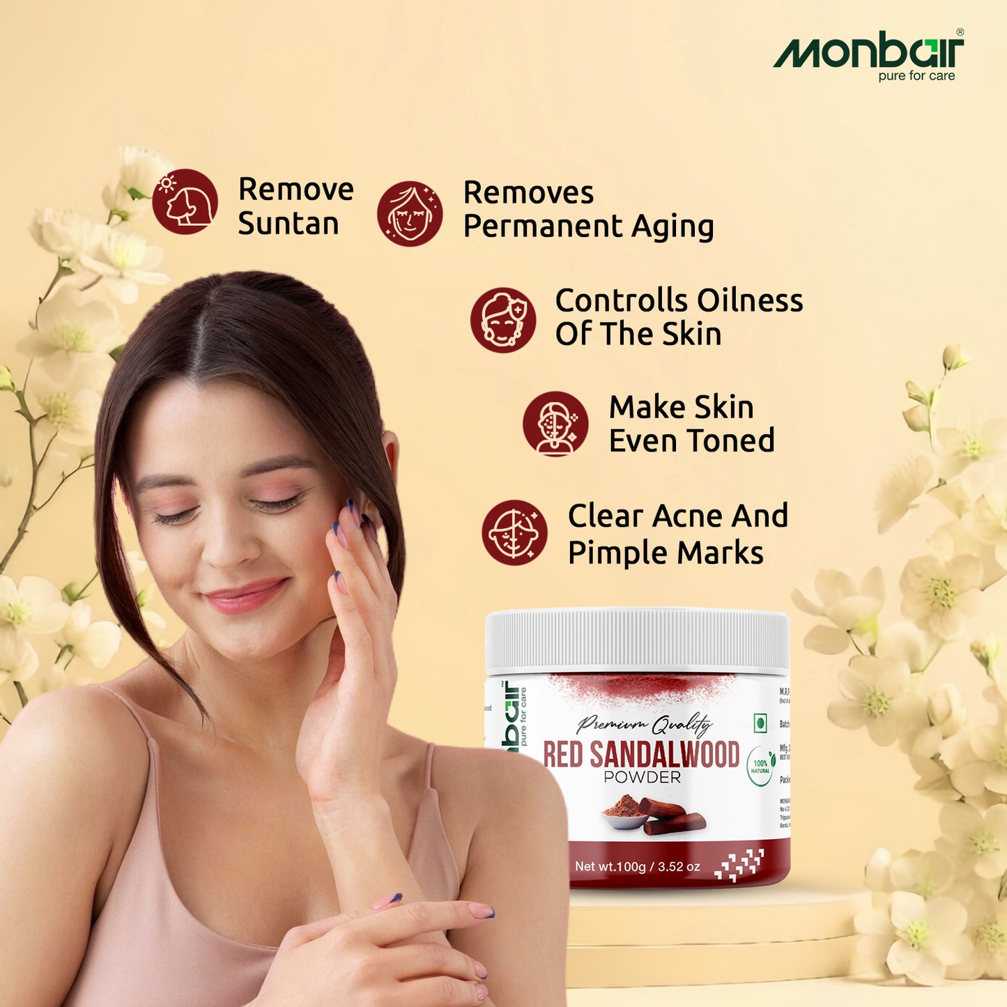 MONBAIR Premium Quality Organic Red Sandalwood Powder (100g)