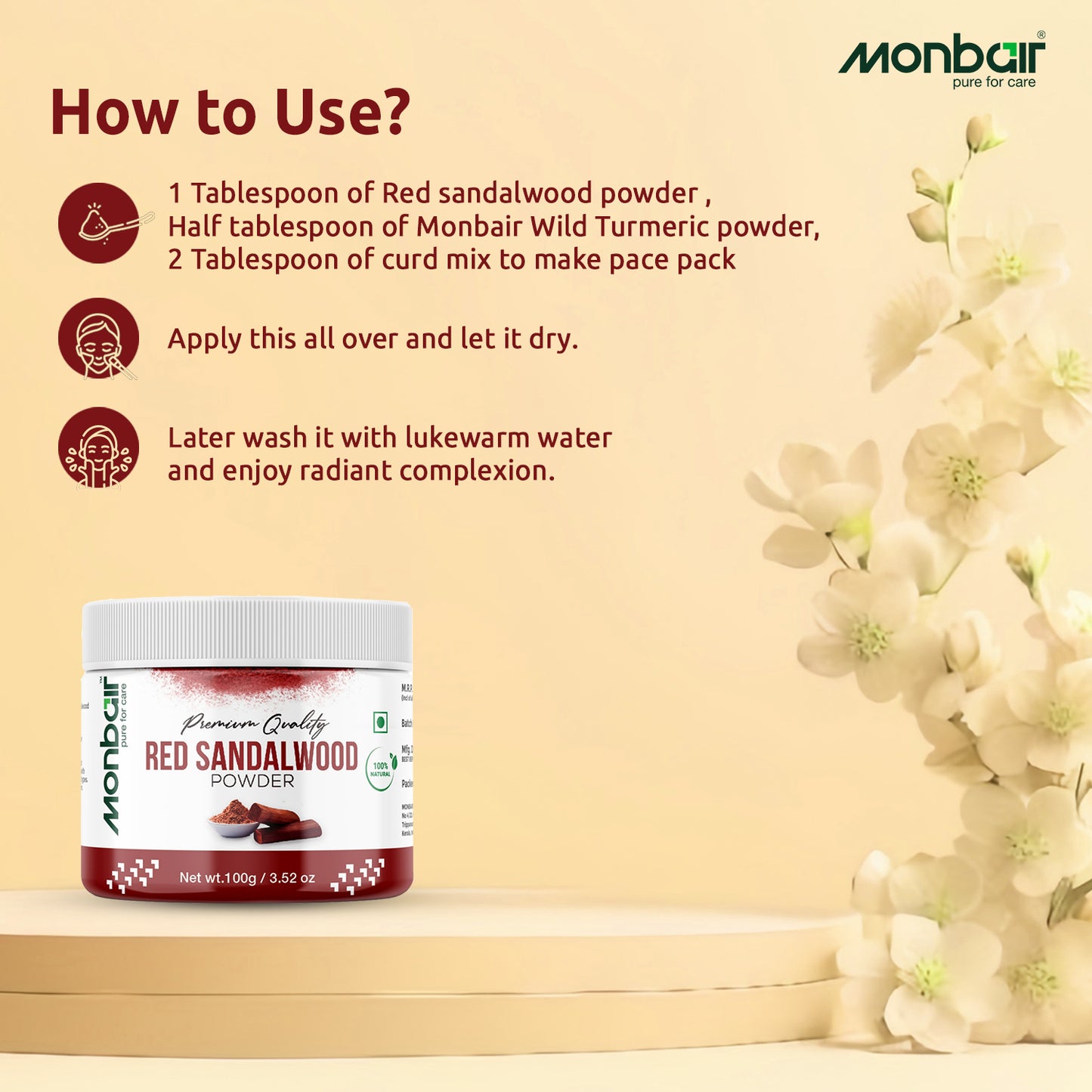 MONBAIR Premium Quality Organic Red Sandalwood Powder (100g)