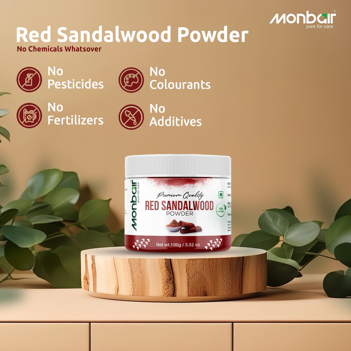 MONBAIR Premium Quality Organic Red Sandalwood Powder (100g)