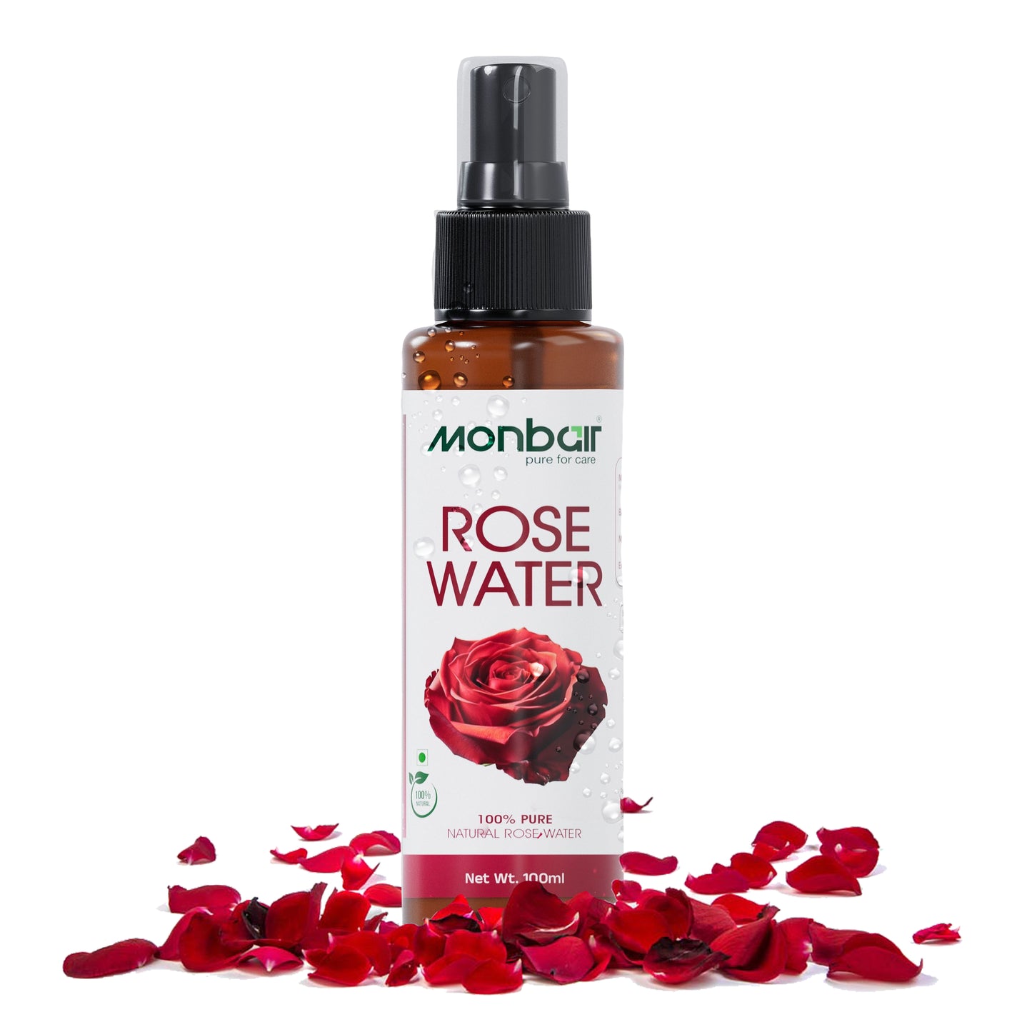 MONBAIR 100% Natural Rose Water Face Toner|Hydrating |Tightens Pores| For All Skin Types Men & Women (100 ml)