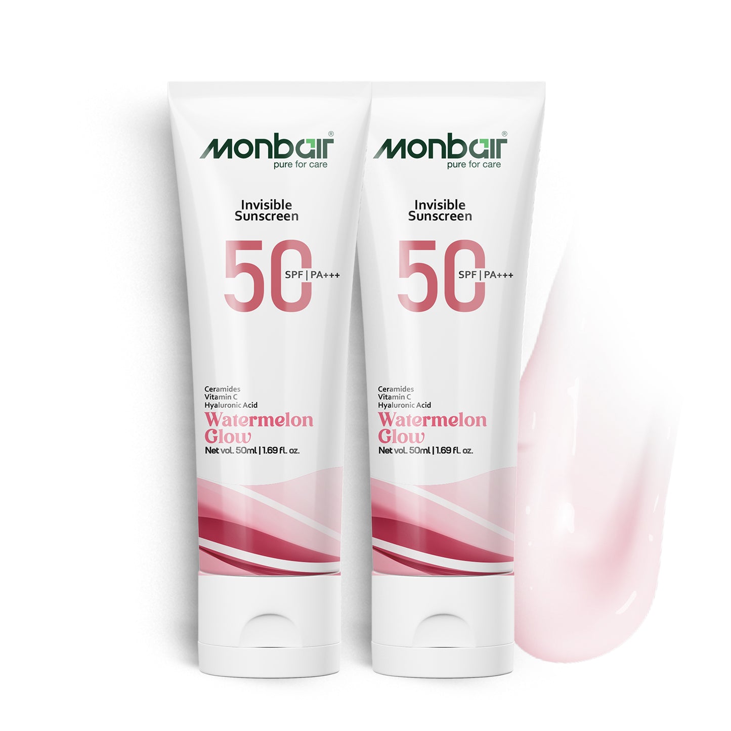 MONBAIR Sunscreen - SPF 50 PA+++ Invisible Sunscreen | Watermelon Glow | Broad Spectrum | (Pack of 2) (50 ml)