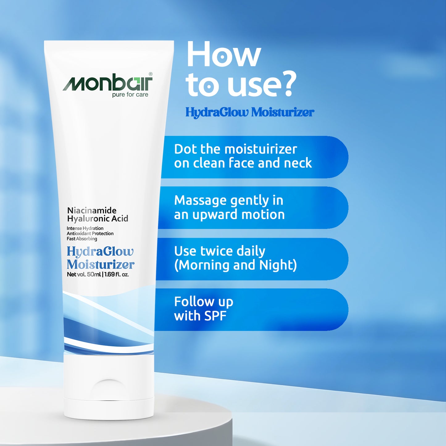 Monbair Hydra Glow Face Moisturizer with Hyaluronic Acid – Daily Anti-Aging Moisturizing Cream – 50ml