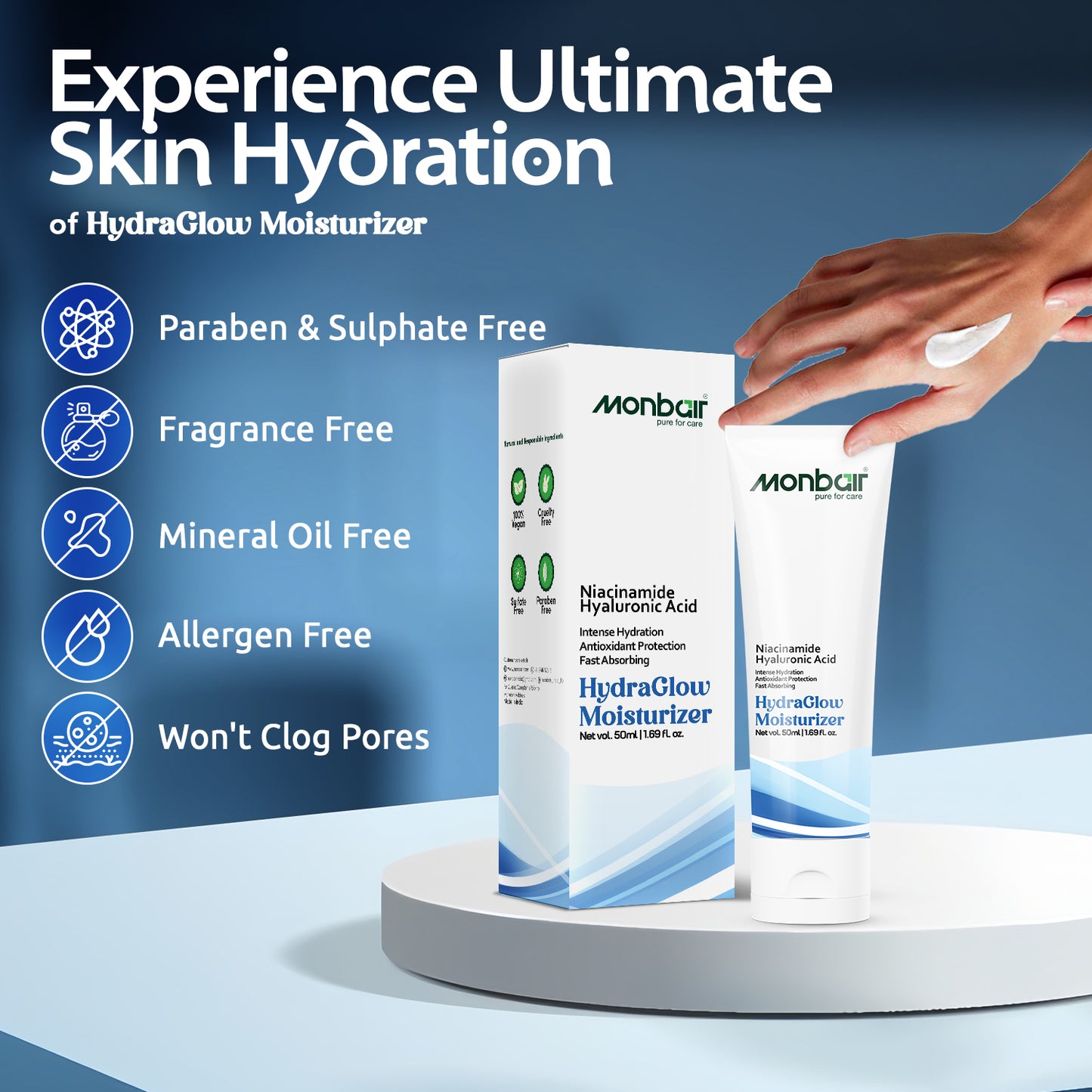 Monbair Hydra Glow Face Moisturizer with Hyaluronic Acid – Daily Anti-Aging Moisturizing Cream – 50ml