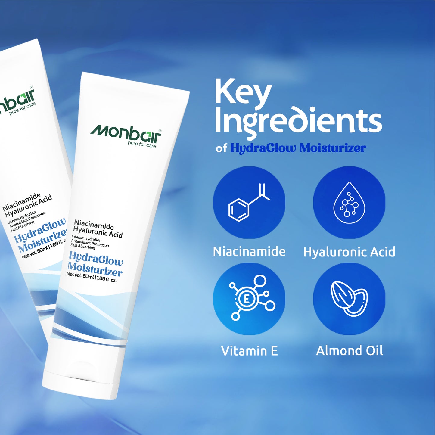 Monbair Hydra Glow Face Moisturizer with Hyaluronic Acid – Daily Anti-Aging Moisturizing Cream – 50ml