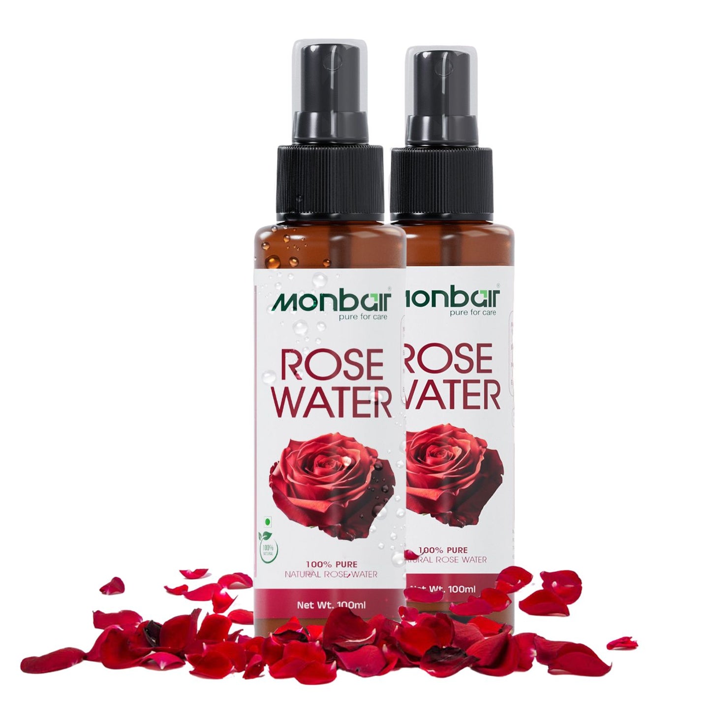 MONBAIR 100% Natural Rose Water Face Toner|Hydrating |Tightens Pores| Combo (pack of 2) Men & Women (100 ml)