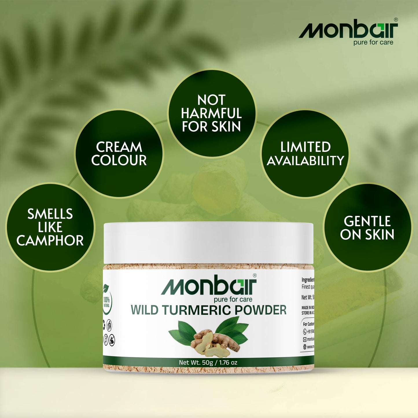 MONBAIR Wild turmeric powder | Kasturi turmeric | kasturi haldi powder 50 gm