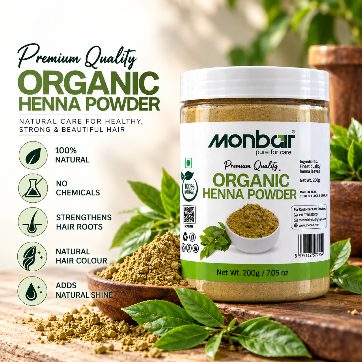 Premium Quality Organic Henna Powder (200 g)