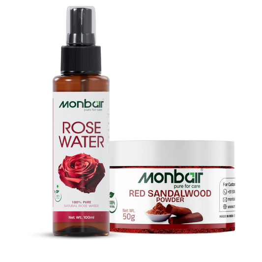 Natural Rose Water & Red Sandalwood Powder Combo | For Glowing & Even Skin Tone | 100% Pure Skincare Set