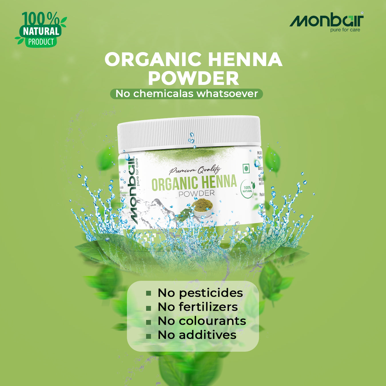 MONBAIR Premium Quality Organic Henna Powder, 100 Grams (100 g)