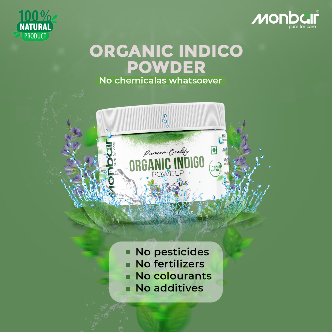 MONBAIR Premium Quality Organic Indigo Powder , 100 Grams