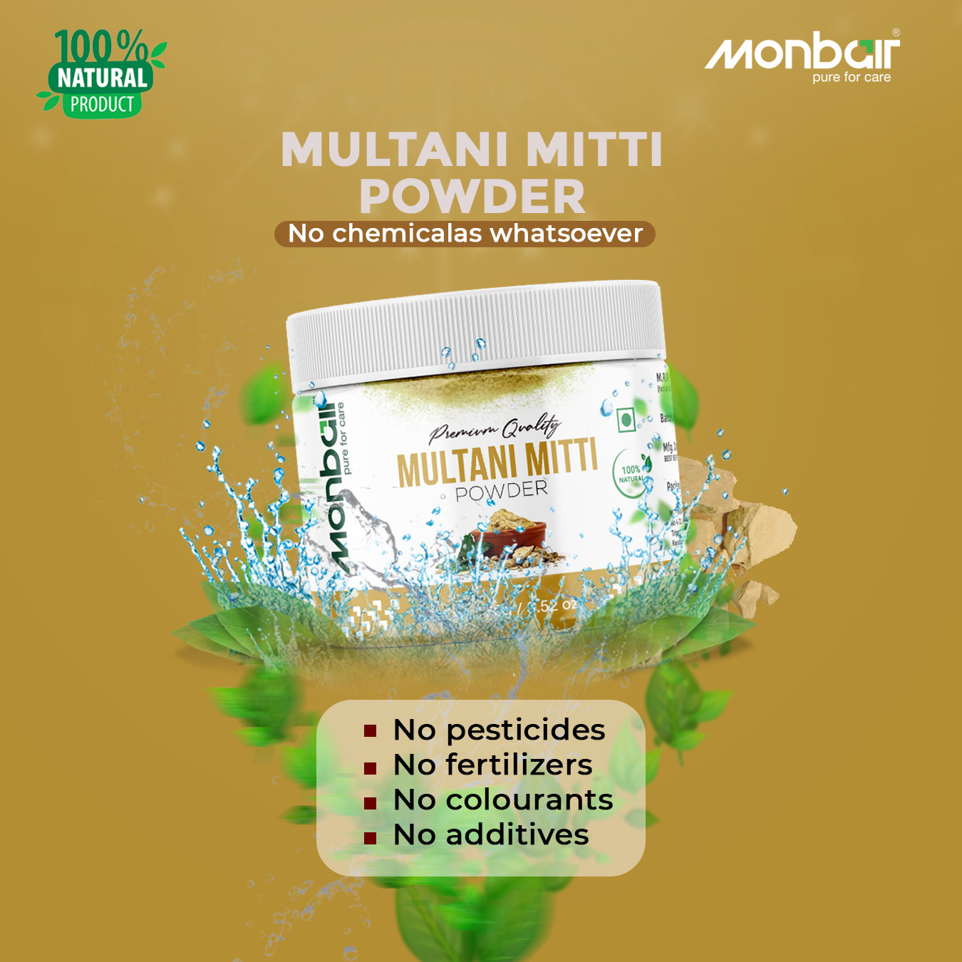 MONBAIR Premium Quality Organic Multani Mitti Powder 150 Grams (150 g)