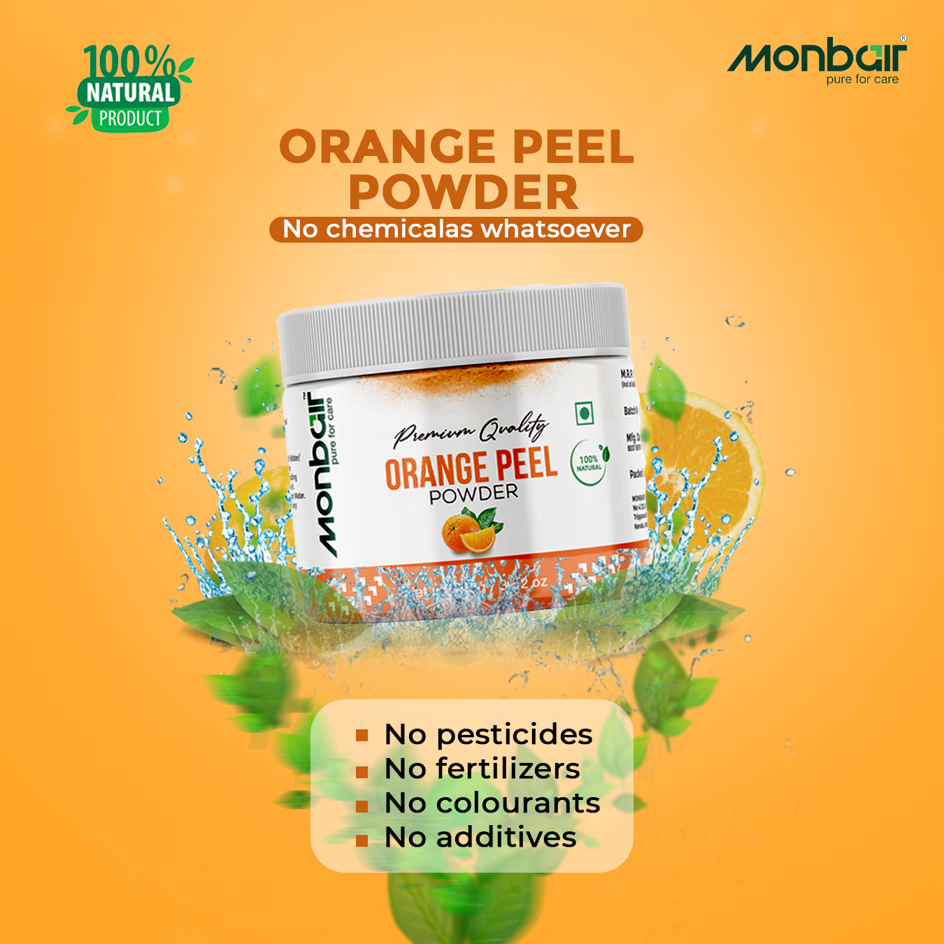 MONBAIR Premium Quality Organic Orange Peel Powder   (100 g)