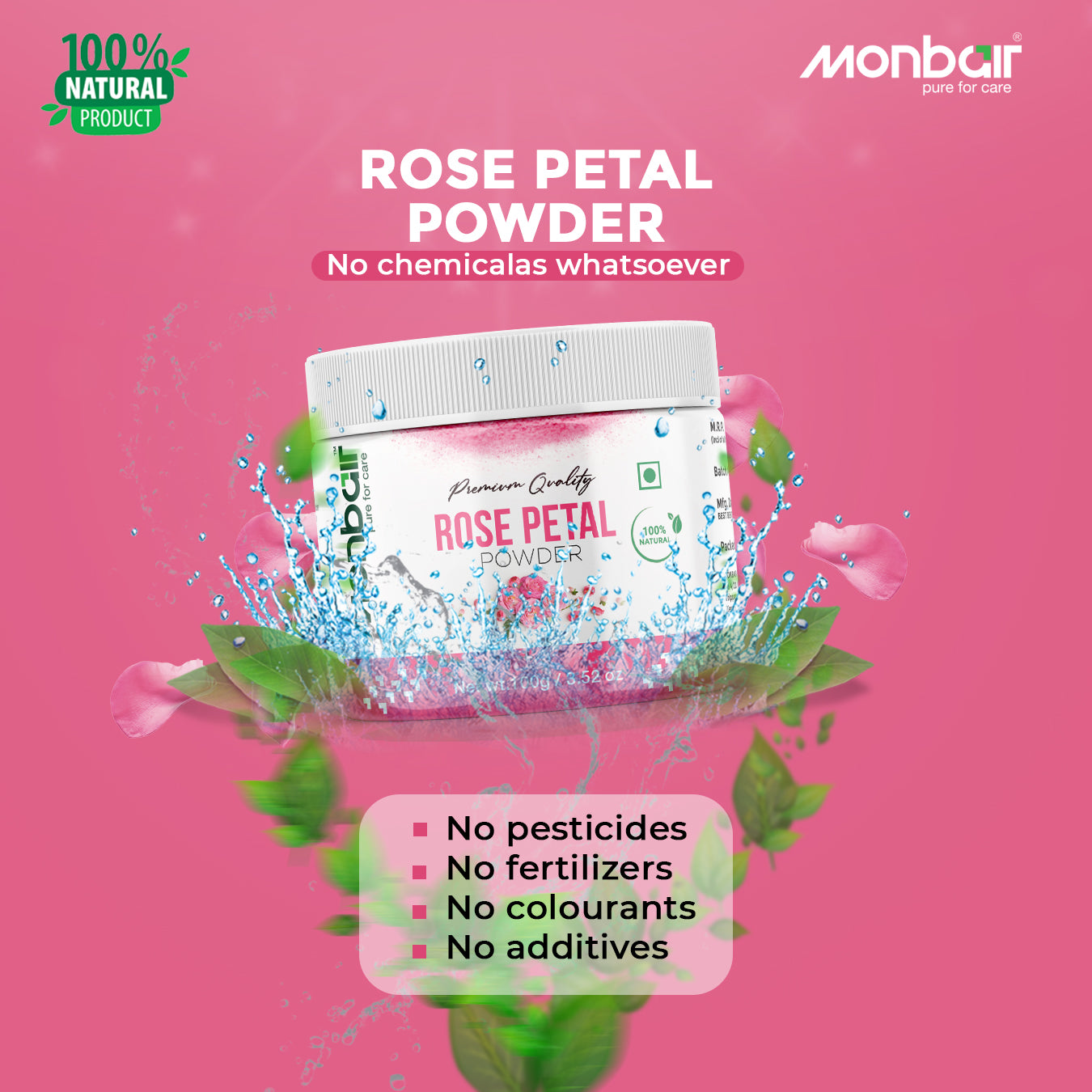 MONBAIR Premium Quality Organic Rose Petal Powder (100gm)