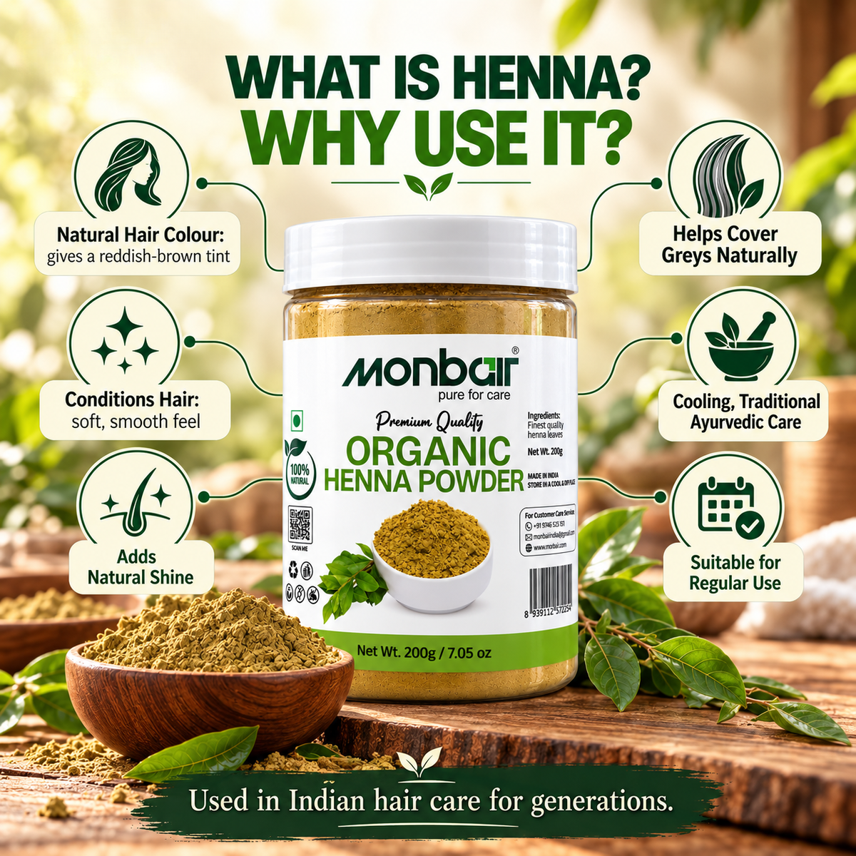 Premium Quality Organic Henna Powder (200 g)