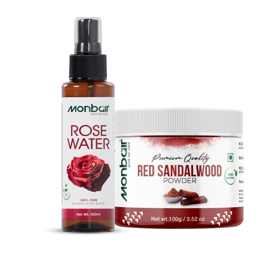 Premium Red Sandalwood Powder & Rose Water Combo | Natural Skincare Kit for Bright, Smooth & Clear Skin (100g + 100ml)