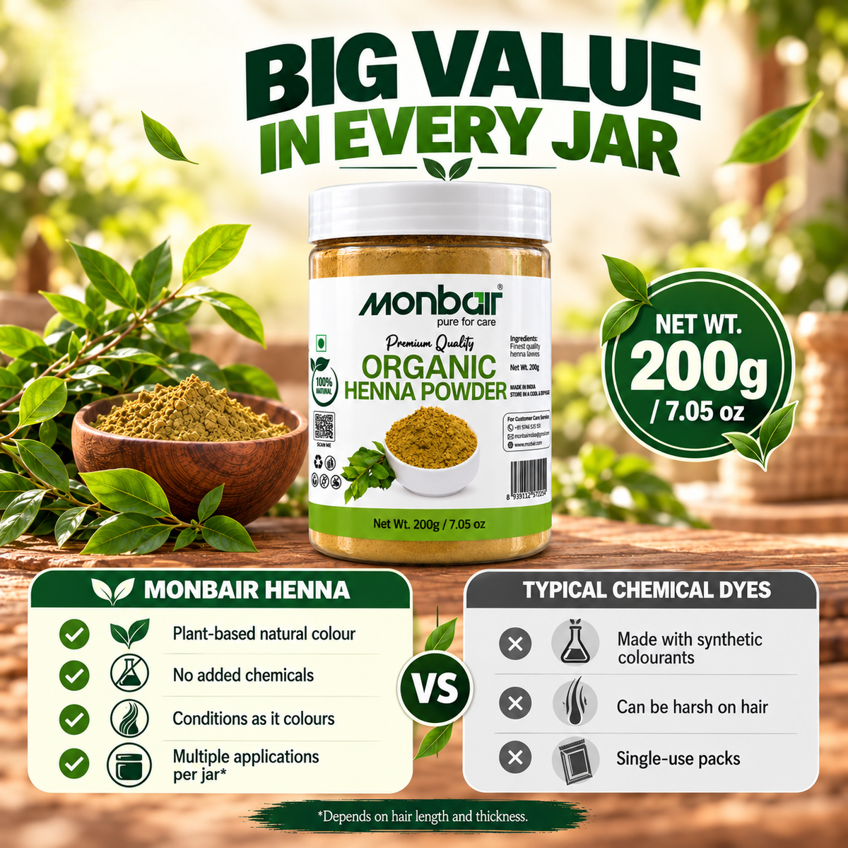 Premium Quality Organic Henna Powder (200 g)