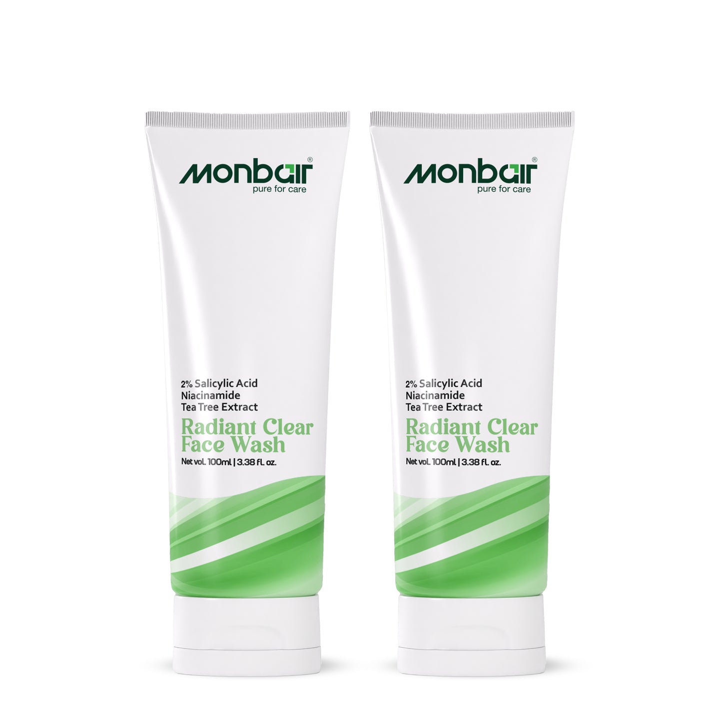 Monbair Radiant Clear Face Wash | 2% Salicylic Acid | Sulphate-Free Anti-Acne Cleanser for Oily Skin (Pack of 2)