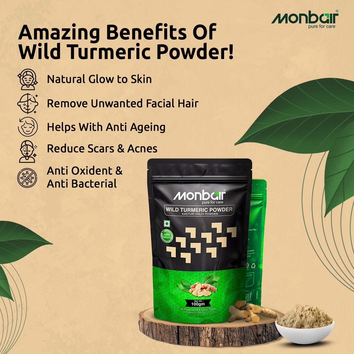 MONBAIR Combo Wild turmeric powder/kasturi manjal powder 100 g Pack of 2 (200 g)