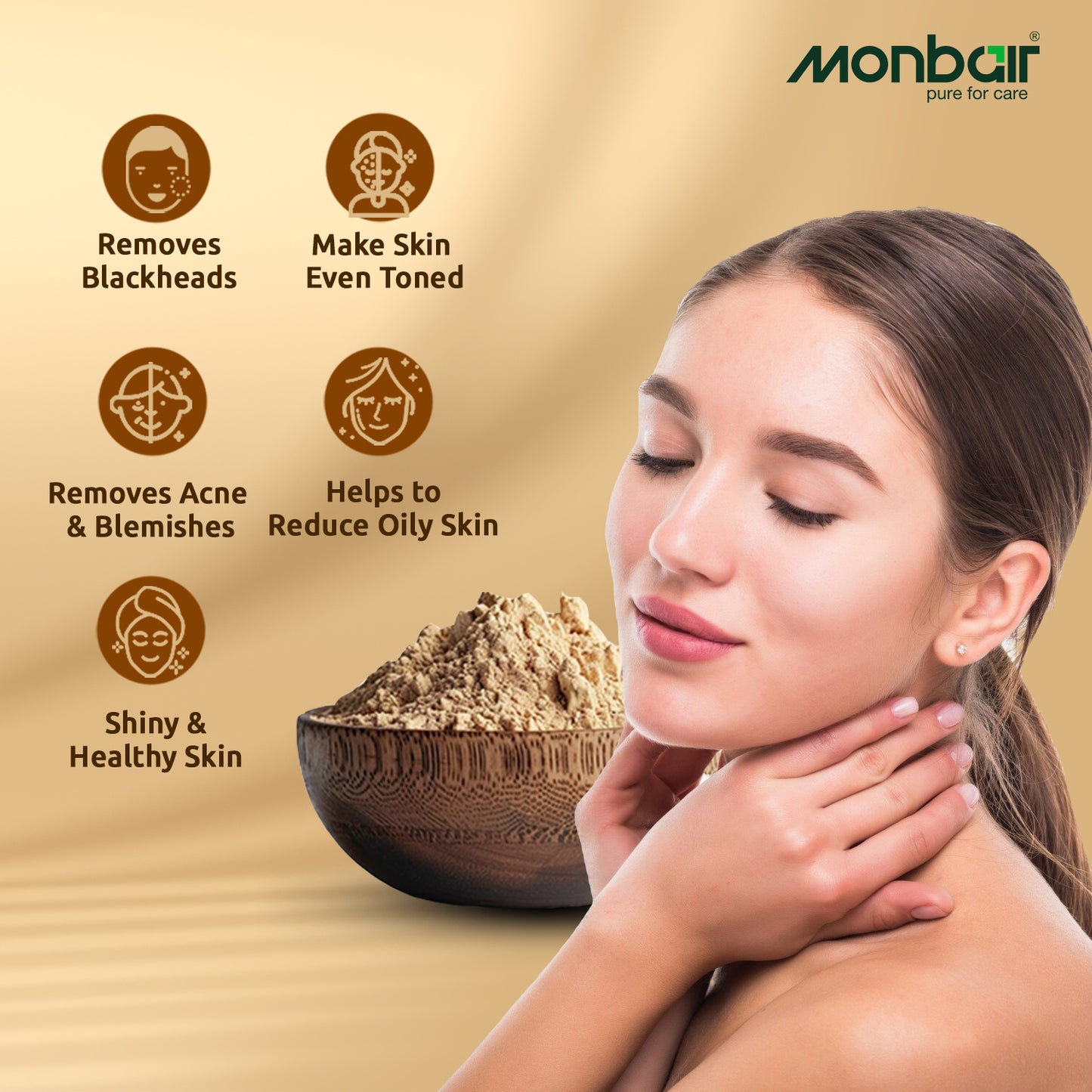 MONBAIR Premium Quality Organic Multani Mitti Powder 250 Grams (250 g)