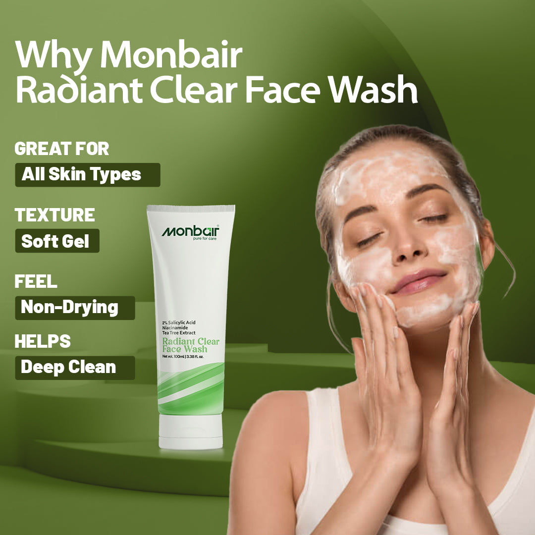 Radiant Clear Face Wash with 2% Salicylic Acid For Oily Skin | Sulphate free, Anti Acne Face Cleanser With LHA & Zinc For Acne or Pimples | For Women & Men | 100 ml