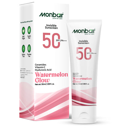 MONBAIR Watermelon Glow Sunscreen SPF 50 PA+++ | Broad Spectrum UVA/UVB Protection, 50 ml