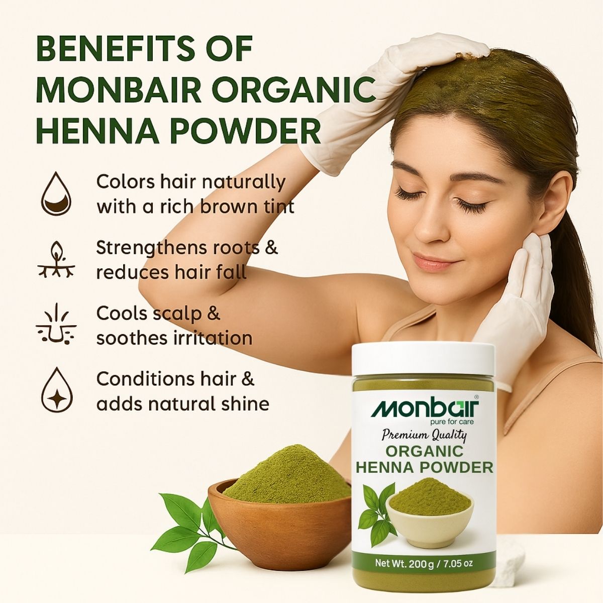 MONBAIR Premium Quality Organic Henna Powder (200 g)