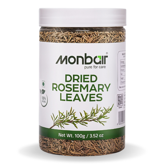 Monbair 100% Natural Dried Rosemary Leaves, 100g for Cooking, Seasoning, Herbal Tea, Skincare, Hair Care, and Aromatherapy | Resealable Freshness Jar