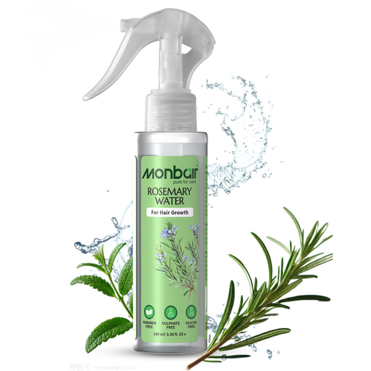 Monbair Rosemary Water for Hair Growth - Infused with Bhringraj, Brahmi, Ashwagandha, Neem, and Tea Tree Oil | Paraben-Free, Sulfate-Free, Silicone-Free - 100 ml