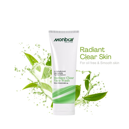 Radiant Clear Face Wash with 2% Salicylic Acid For Oily Skin | Sulphate free, Anti Acne Face Cleanser With LHA & Zinc For Acne or Pimples | For Women & Men | 100 ml